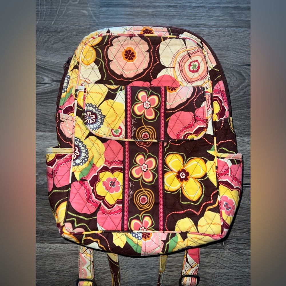 Vera Bradley Butternut Floral Quilted Backpack Boho Pink Yellow Brown Bag - Picture 2 of 8